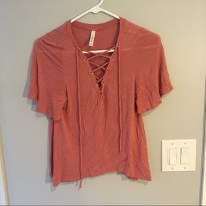 Pink lace-up shirt